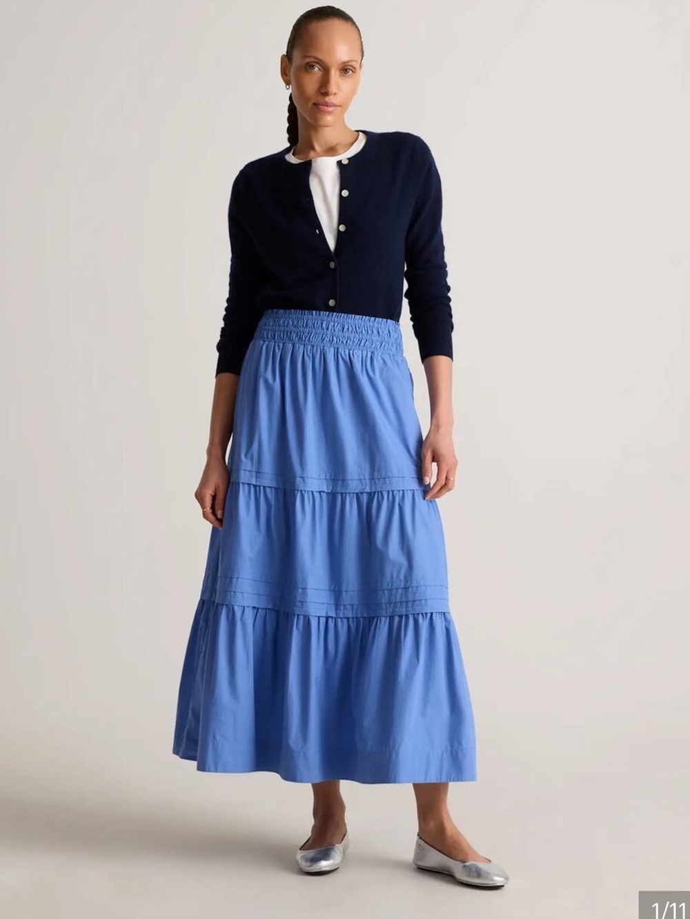 Quince Tiered Cotton Poplin Maxi Skirt True Blue Sz XS NEW